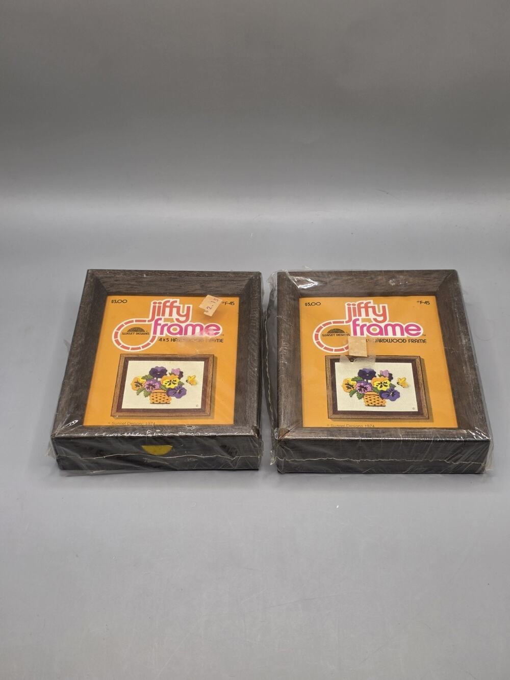Lot of 2 Vintage Sunset Designs Jiffy Frame 4x5 Hardwood Craft Frame F-45 NOS